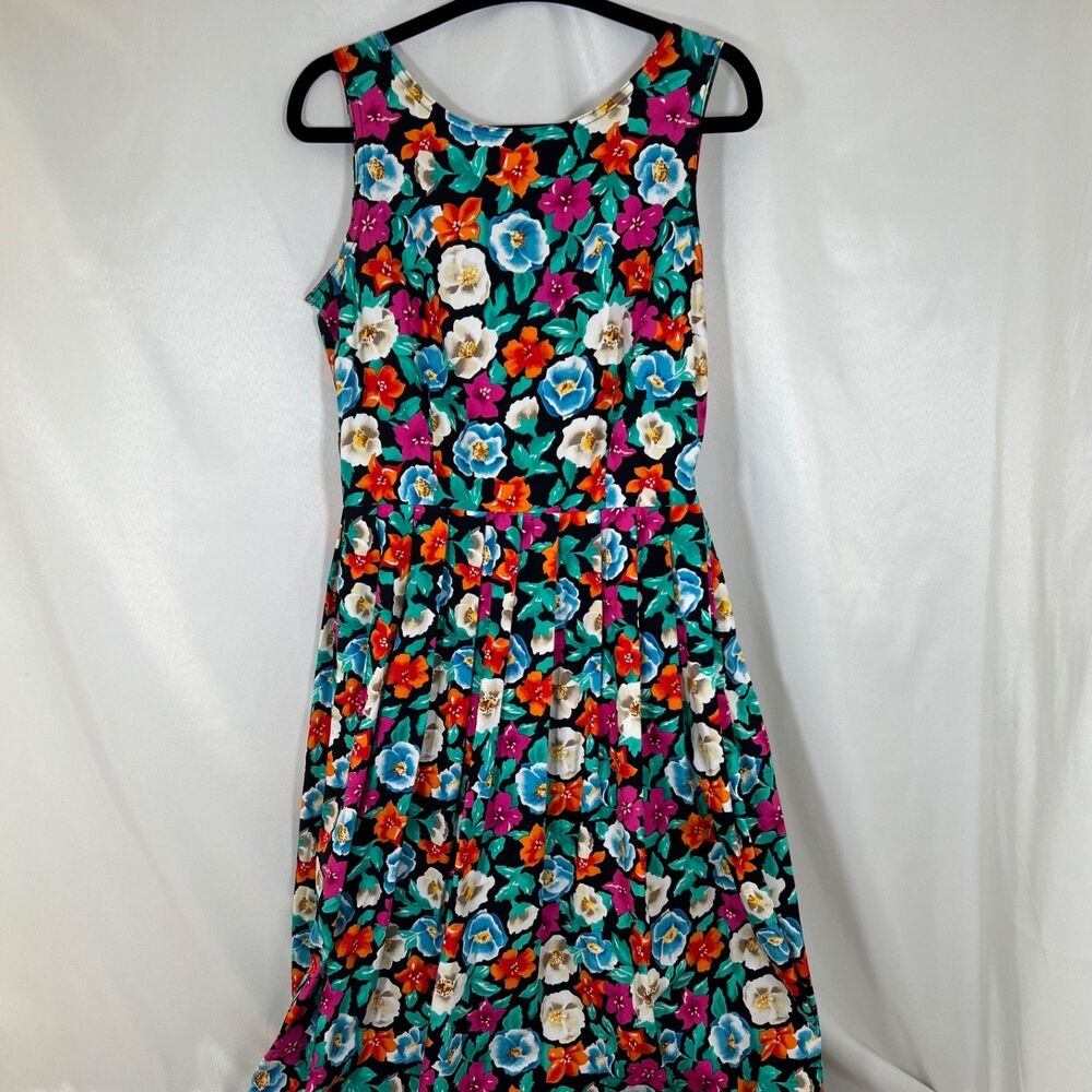 VTG Talbots 100% Cotton Floral Midi Dress 8 - Button V-Back Cottagecore Garden
